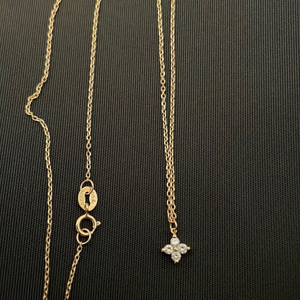 Solid 14k rose gold and diamond flower necklace